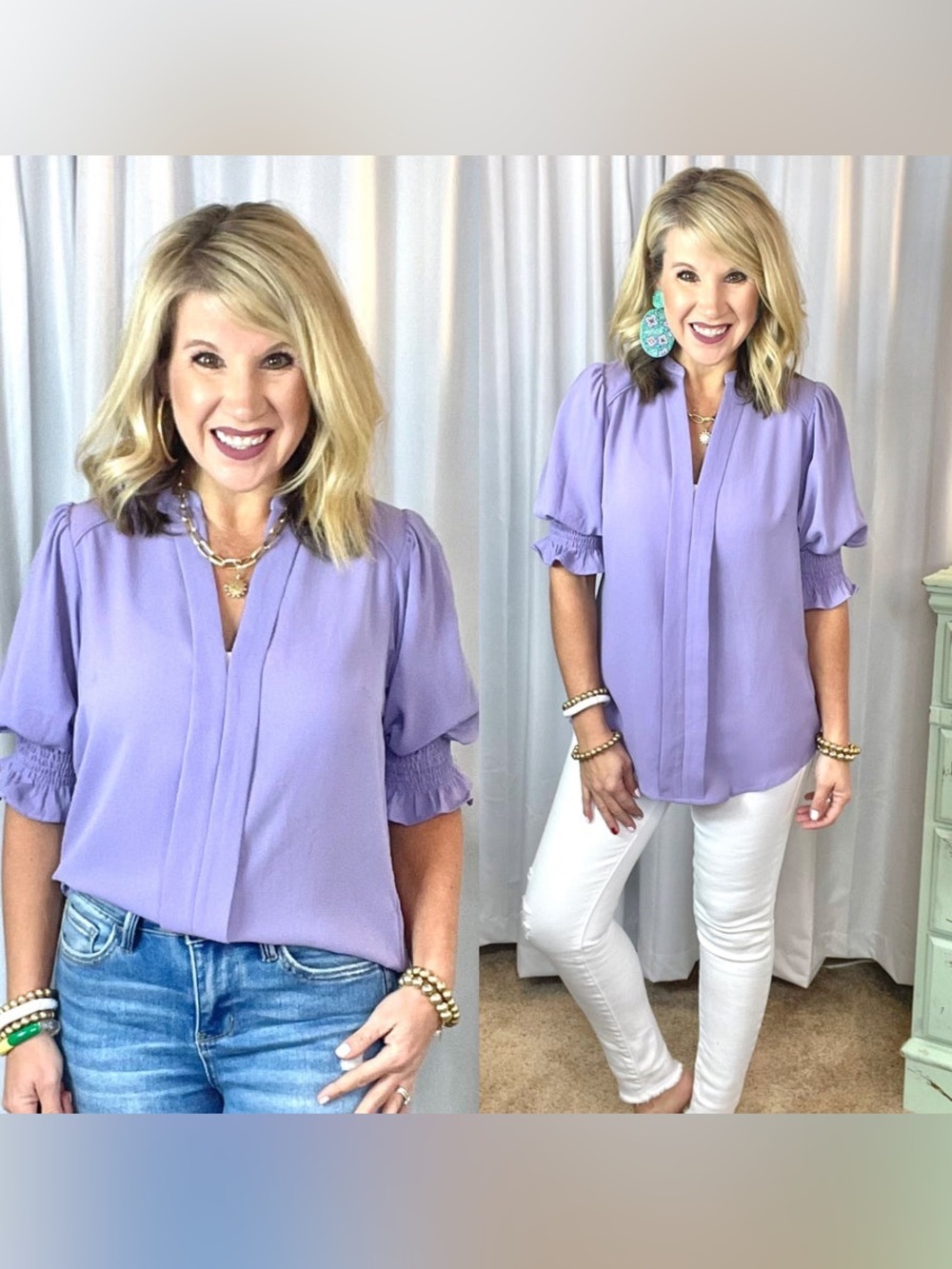 Vine & Love Lavender Smocked Sleeve Blouse